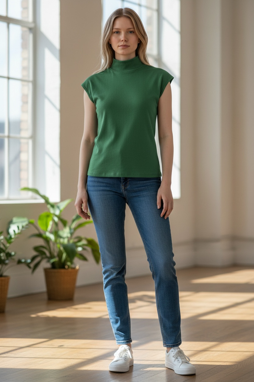 OGL Top Size XS NEW Green Mock Neck Cap Sleeves